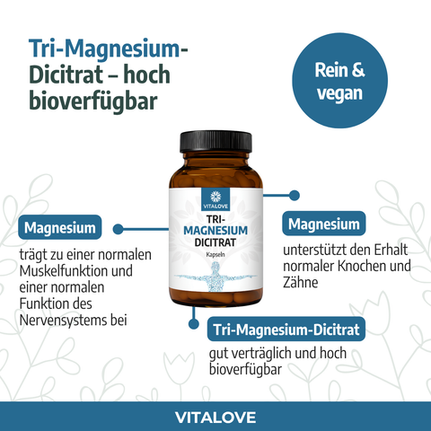 Tri-Magnesium-Dicitrat - 360mg elementares Magnesium - 120 Kapseln