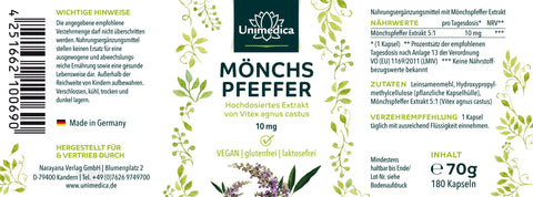 Mönchspfeffer Extrakt - 10 mg hochdosiert - 180 Kapseln