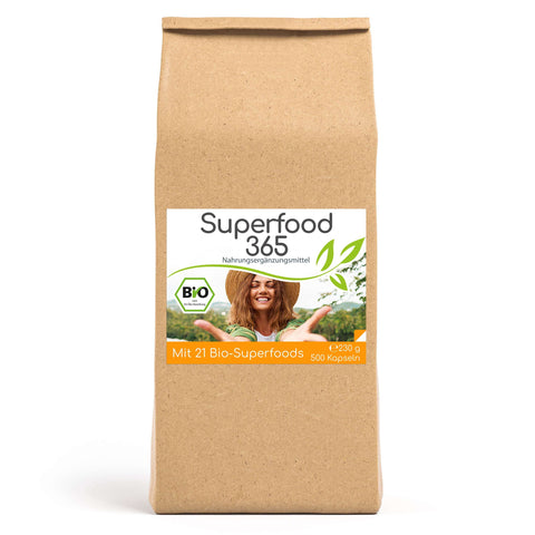 Superfood 365 Bio - mit 21 Bio-Superfoods 500 Kapseln Vorratsbeutel