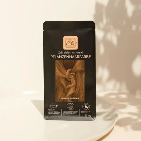 That's me Organic Pflanzenhaarfarbe warm golden brown, vegane Haarfarbe Verpackung