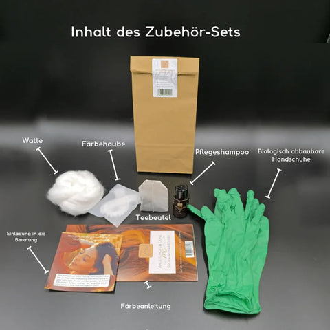 shamp handschuhe Basic Zubehör Set für Pflanzenhaarfarben (Watte, Shampoo, Handschuhe, – VITALOVE