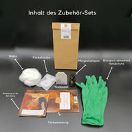 Set di accessori base per tinte vegetali (ovatta, shampoo, guanti, cuffia, tè nero, istruzioni)
