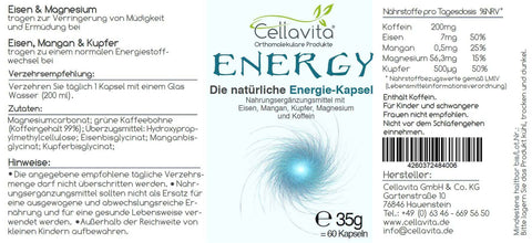 Energy - Die natürliche Energie-Kapsel | 60 Kapseln im Glas
