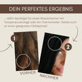 Vorher-Nachher-Bild Haarfarbe braun zu schwarz, perfekte Farbergebnis-Anleitung