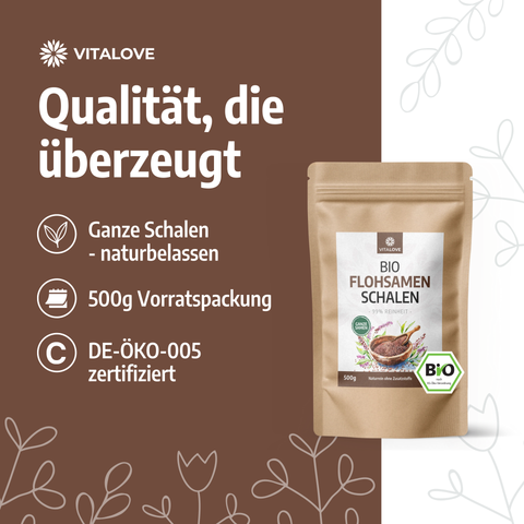 Bio Flohsamenschalen - GANZ (99%) - 500 g