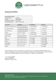 Analysenzertifikat für Basen Balance Pulver von Lebenskraftpur, Laborwerte und Schadstoffanalyse