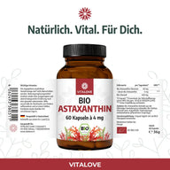 Etikett der VITALOVE Bio Astaxanthin Kapseln