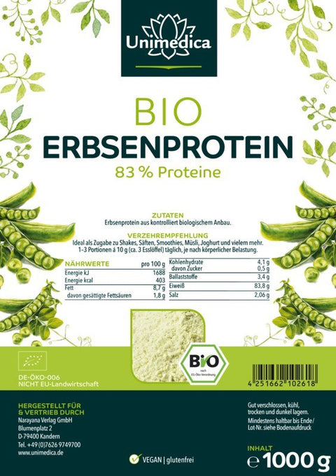 Bio Erbsenprotein - 83 % Proteingehalt - 1000 g - hochwertige Proteinquelle
