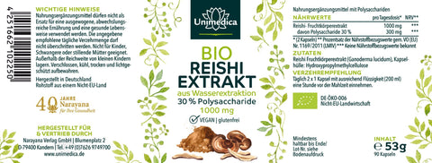 Bio Reishi Extrakt mit 30 % Polysacchariden - aus Wasserextraktion - 90 Kapseln