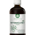 Braune Glasflasche Bio Bitterkräuter Tropfen 100ml von Lebenskraftpur mit weißem Etikett