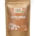 Vitanur Bio Dattelzucker Pulver 500g im braunen Standbeutel, Produktfoto, Etikett mit Datteln