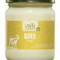 Bio Ghee Ziege im 200g Glas von Vitanur, gelbe Etikett mit Ziegenmotiv