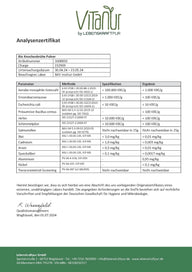 Analysenzertifikat Bio Knochenbrühe Pulver mit Laborwerten Schadstoffe und Keime, VitaNur Logo