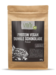 Vitanur Bio Protein Vegan Dunkle Schokolade Pulver 600g, braune Standbeutelverpackung