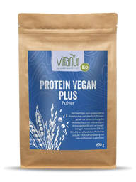 Vitanur Bio Protein Vegan Plus Pulver 600g Beutel, veganes Proteinpulver mit blauem Etikett