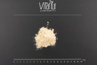 Bio Protein vegan Banane Pulver von Vitanur auf schwarzem Hintergrund mit Maßstab