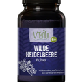Vitanur Bio Wilde Heidelbeere Pulver 125g Glas mit lila Pulver und Beerenmotiv auf Etikett