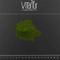 Grünes Pulver Bio grüner Saft auf schwarzem Hintergrund mit Vitanur-Logo und Maßstab