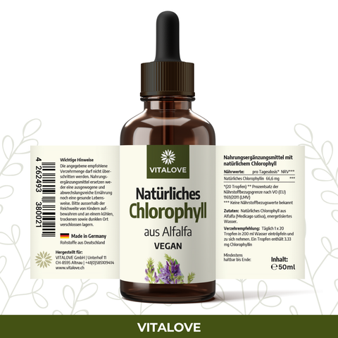 Chlorophyll Tropfen - aus Alfalfa - 66,6 mg pro Tagesdosis - 50ml