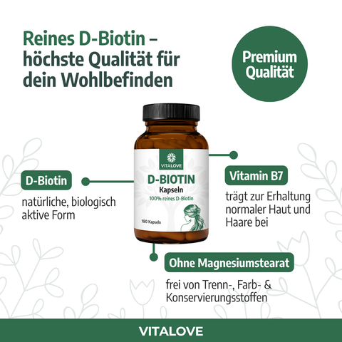 Biotin Kapseln - Vitamin B7 - 180 Stück