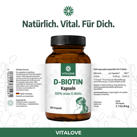 Biotin Kapseln - Vitamin B7 - 180 Stück