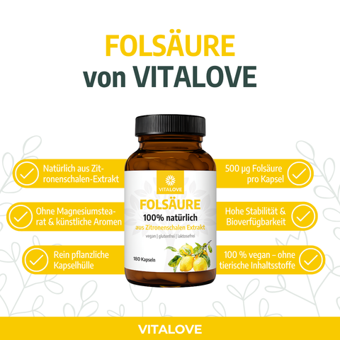 Folsäure - aus Zitronenschalen Extrakt  - 180 Kapseln (vegan)