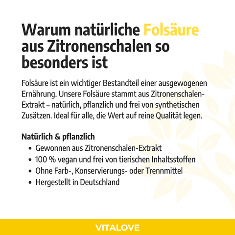 Folsäure - aus Zitronenschalen Extrakt  - 180 Kapseln (vegan)
