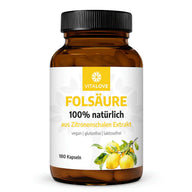 VITALOVE Folsäure Kapseln aus Zitronenschalen Extrakt, vegane Nahrungsergänzung, 180 Stück