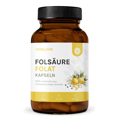 Folsäure Kapseln (Zitronenschalen-Extrakt) – 180 Kapseln