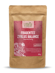 Vitanur Frauentee Zyklus Balance Teemischung 100g im braunen Standbeutel, florales Etikett