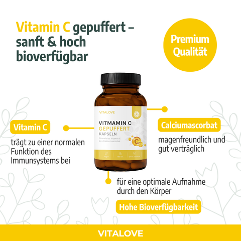 Vitamin C gepuffert aus Calciumascorbat mit Premium-Qualität