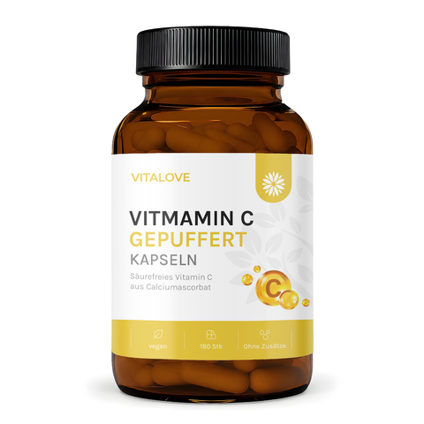 Vitalove Vitamin C gepuffert Kapseln in Braunglasdose