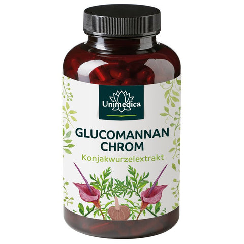 Glucomannan + Chrom - Abnehmkapseln mit 4200 mg Glucomannan aus der Konjakwurzel + 100 µg Chrom pro Tagesdosis (6 Kapseln) - 180 Kapseln