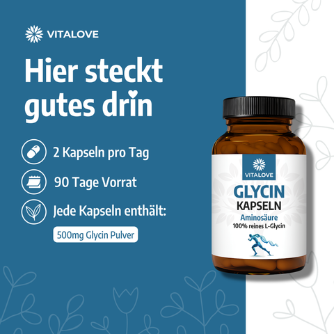 Glycin Kapseln – 100% reines L-Glycin (180 Kapseln)