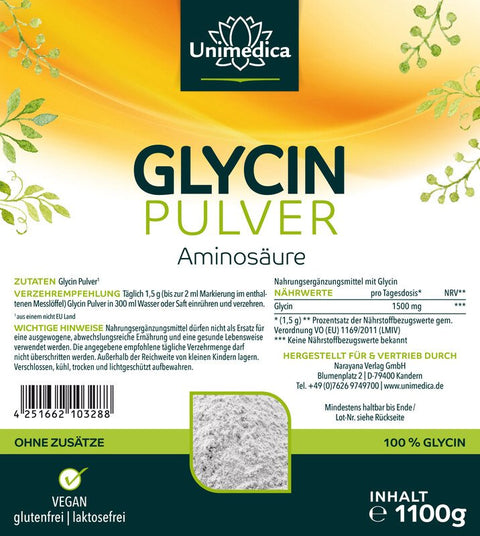 Glycin Pulver - Aminosäure - 1.500 mg pro Tagesdosis (1 Messlöffel) - 1.100 g