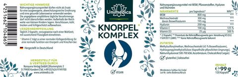 Knorpel Komplex - mit MSM + Hyaluron + Vitaminen + Weihrauch - 120 Kapseln