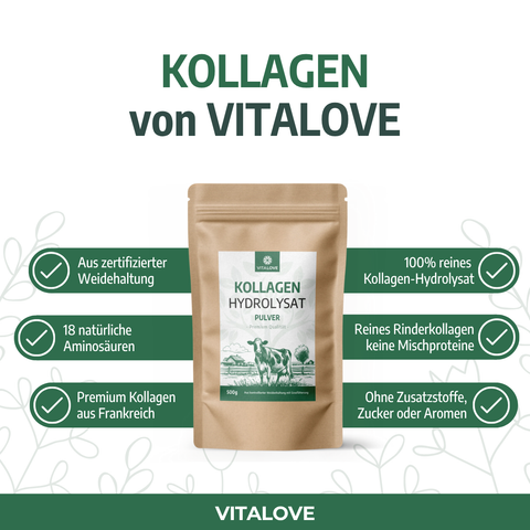 Kollagen Hydrolysat Pulver - Kollagenprotein - aus zertifizierter Weidehaltung - 500 g