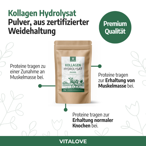 Kollagen Hydrolysat Pulver - Kollagenprotein - aus zertifizierter Weidehaltung - 500 g