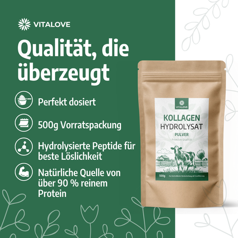 Kollagen Hydrolysat Pulver - Kollagenprotein - aus zertifizierter Weidehaltung - 500 g