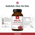 VITALOVE Krillöl 100% Lipidextrakt in Braunglasdose mit 100 Softgelkapseln, Nahrungsergänzung, Omega-3