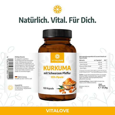 Kurkuma FORTE - mit schwarzem Pfeffer - 100 Kapseln