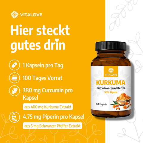 Kurkuma FORTE - mit schwarzem Pfeffer - 100 Kapseln