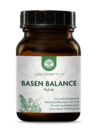 Braunes Weithalsglas mit Label LebensKraftPur Basen Balance Pulver, Mineralstoffkomplex Supplement