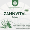 Lebenskraftpur Bio Zahnvital Pulver Produktetikett, Nährwerttabelle, Zutaten, 200g Dose