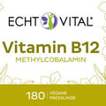 Echt Vital Vitamin B12 Presslinge Etikett, 1000 µg, vegan, 180 Stück, Nahrungsergänzung, Made in Germany