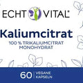 Etikett für ECHT VITAL Kaliumcitrat 100 % Trikaliumcitrat Monohydrat, 60 vegane Kapseln, Made in Germany