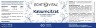 Etikett für ECHT VITAL Kaliumcitrat 100 % Trikaliumcitrat Monohydrat, 60 vegane Kapseln, Made in Germany