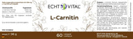 Echt Vital L-Carnitin Nahrungsergänzungsmittel Etikett, 60 vegane Kapseln, 36g, deutsch
