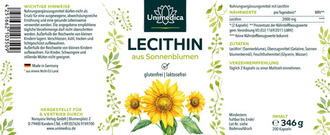 Lecithin - aus Sonnenblumen - 2000 mg pro Tagesdosis (2 Kapseln) - 200 Softgelkapseln