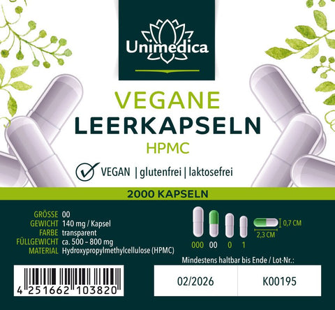 Leerkapseln - HPMC - Größe 00 - transparent - vegan - 2.000 Stück